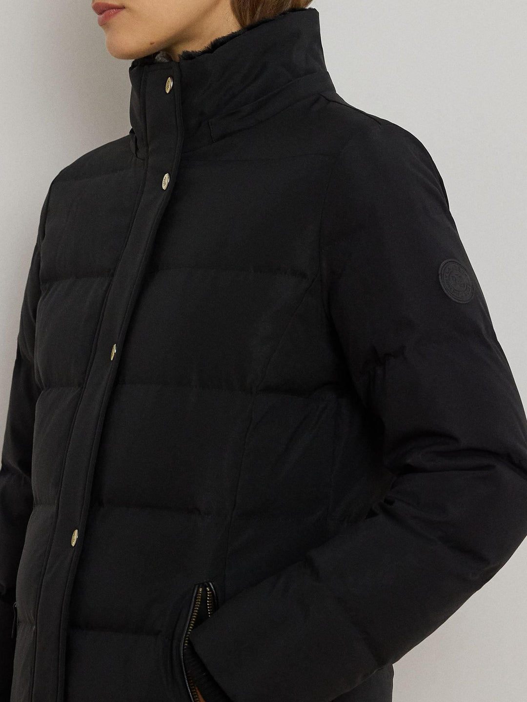 Faux trim hooded down coat