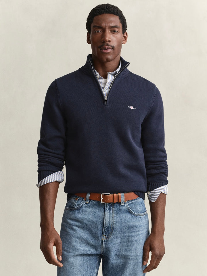 Cotton Knit Half-Zip Sweater