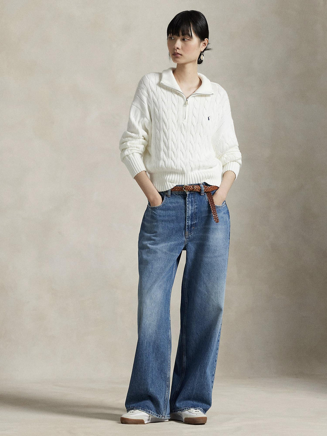 CABLE-KNIT COTTON QUARTER-ZIP SWEATER