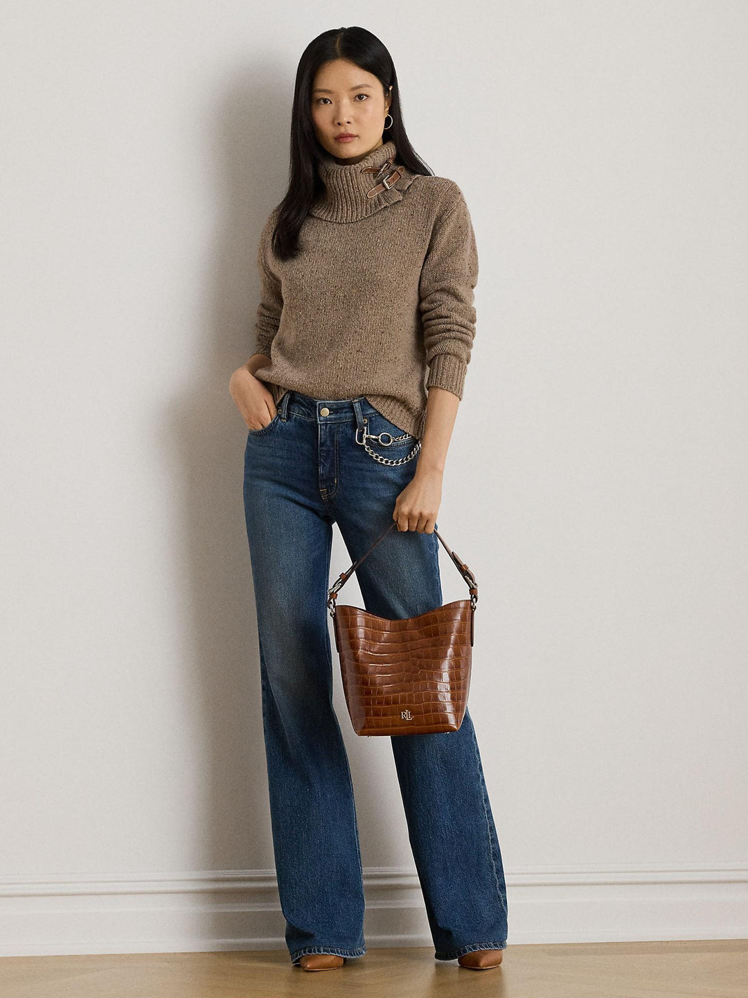 Buckle trim melange sweater