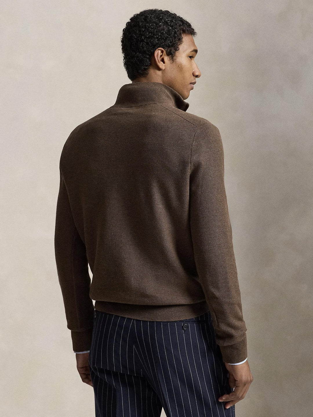 MESH KNIT COTTON QUARTER ZIP SWEATER