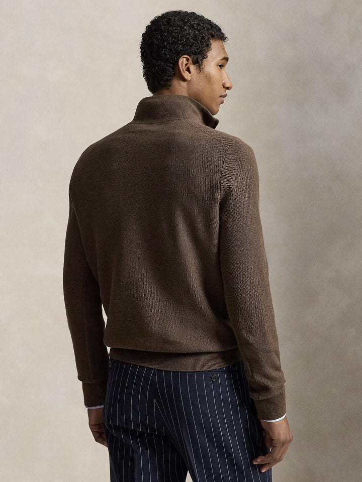 MESH KNIT COTTON QUARTER ZIP SWEATER