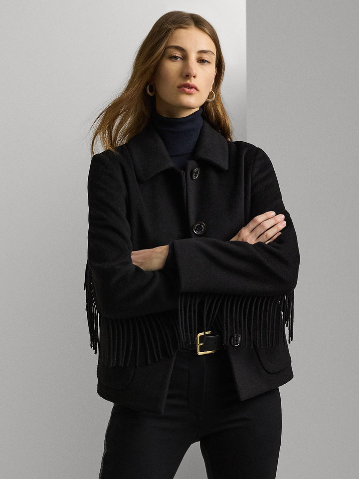 Fringe Trim Wool Coat