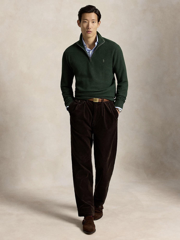 Mesh-Knit Cotton Quarter Zip Sweater