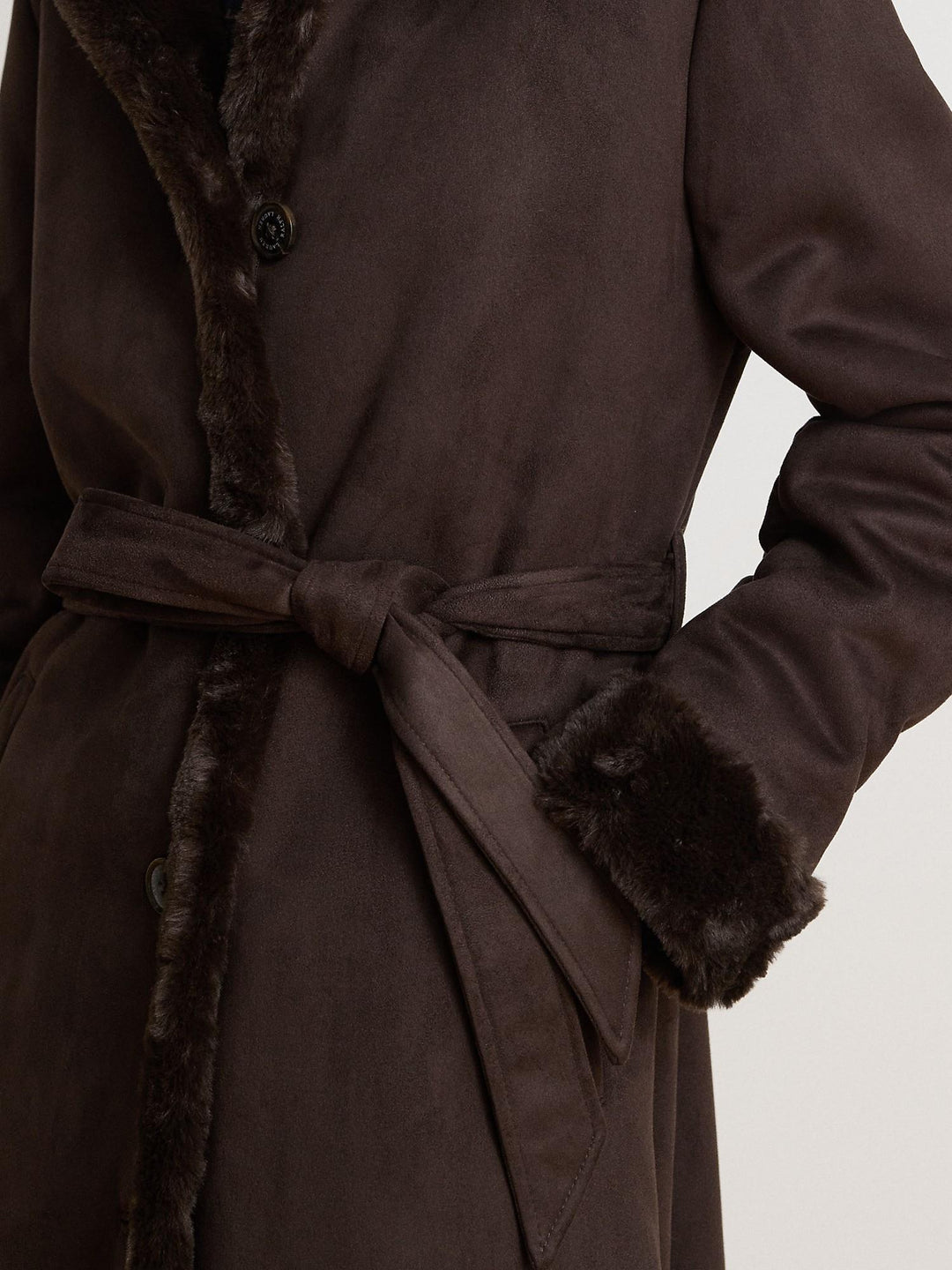Faux-Shearling Belted Maxi Coat