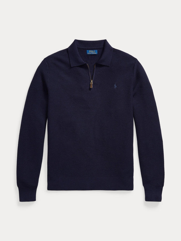 Washable Wool Polo-Collar Sweater