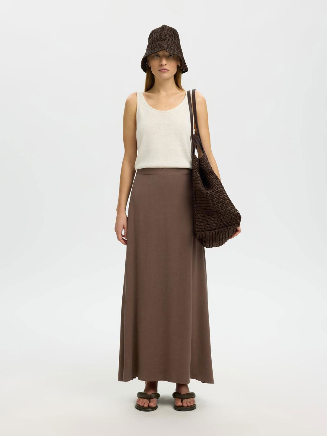 Slwviva Hw Ankle Linen Blend Skirt