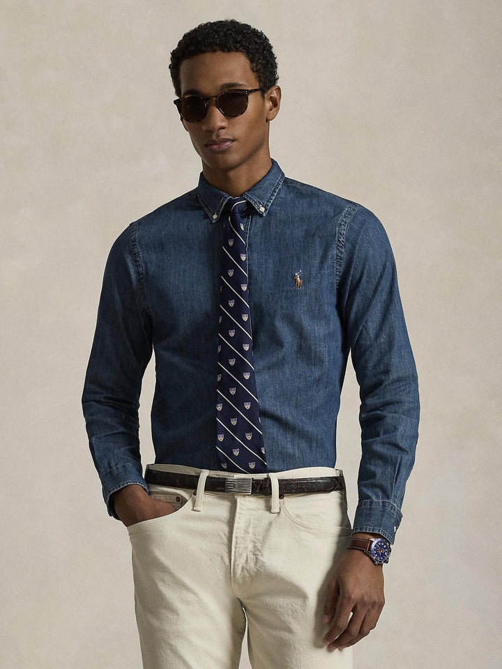 Slim fit denim oxford shirt
