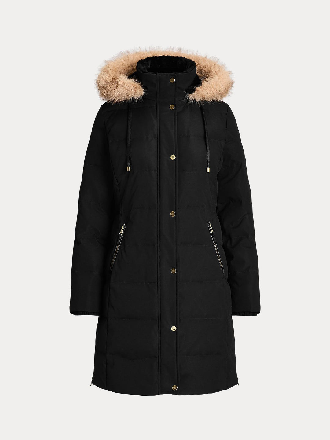 Faux trim hooded down coat