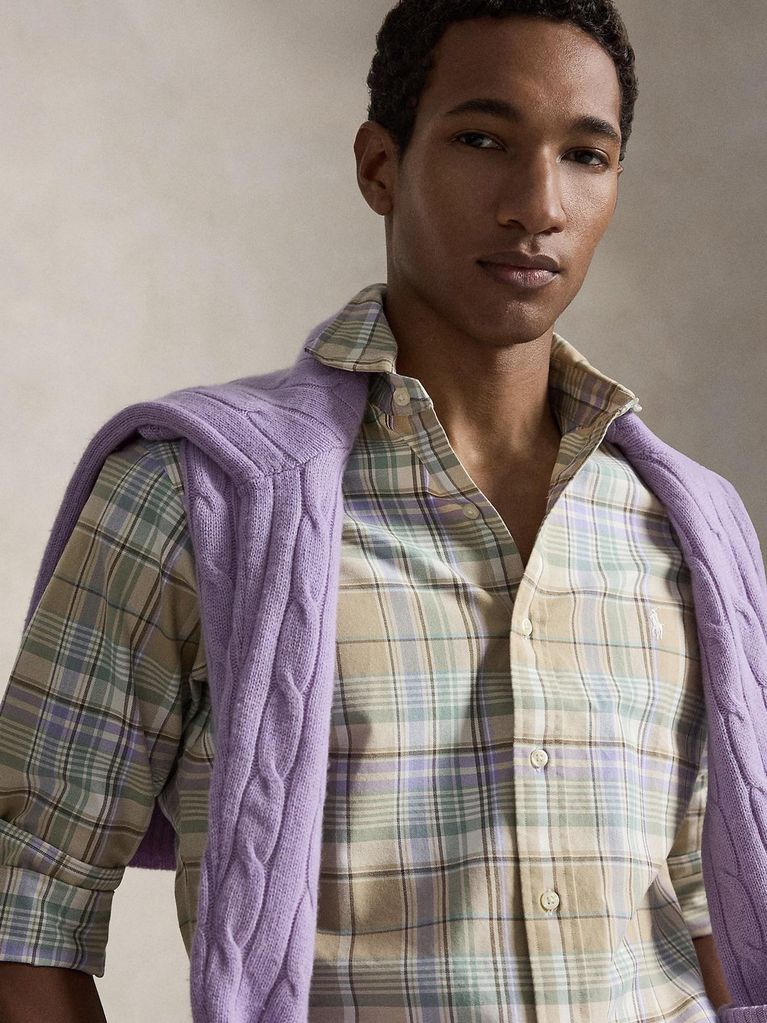 Custom fit plaid oxford shirt