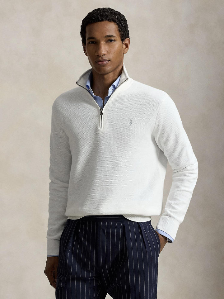 KNIT COTTON QUARTER ZIP SWEATER