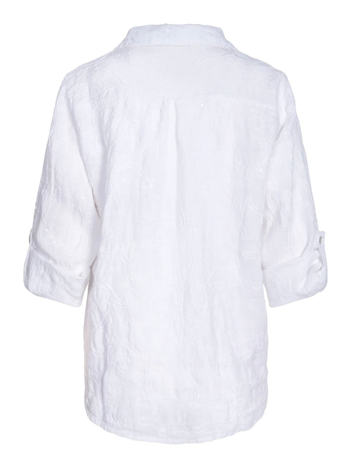 Embr/seq linen shirt