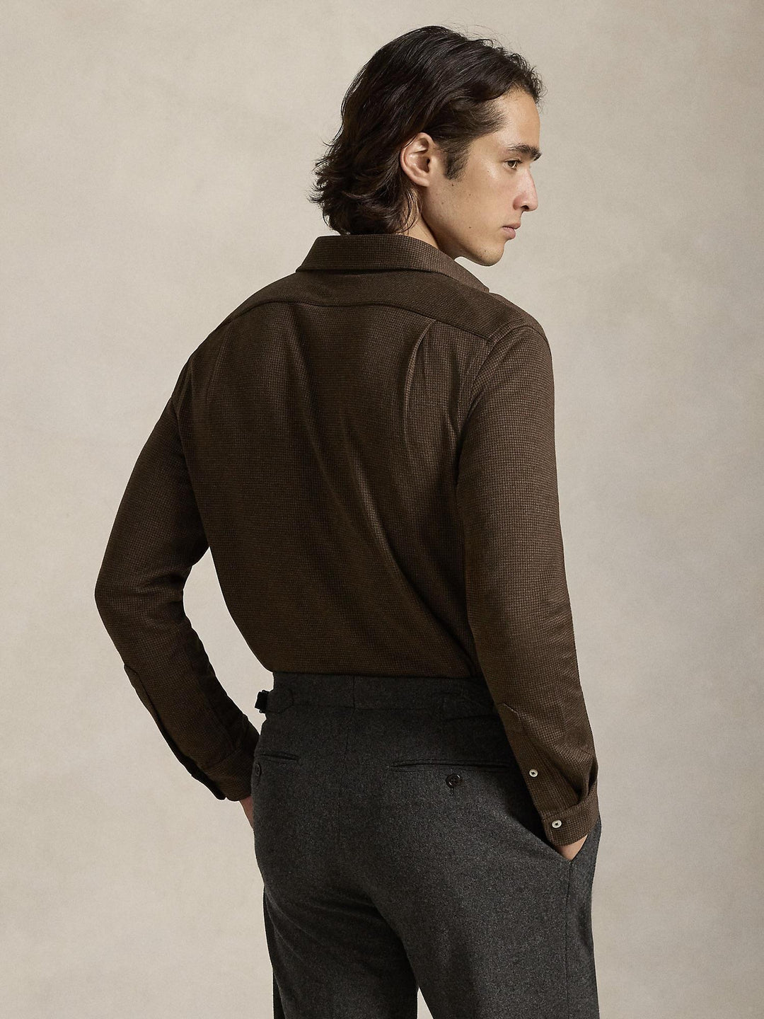 Houndstooth Jersey Spread-Collar Shirt