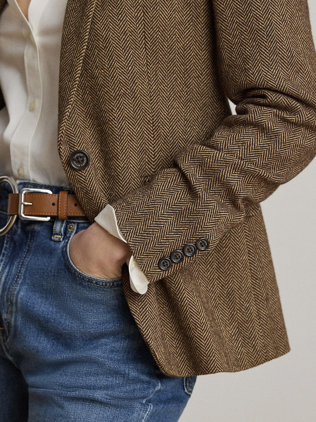 Cotton Blend Herringbone Blazer
