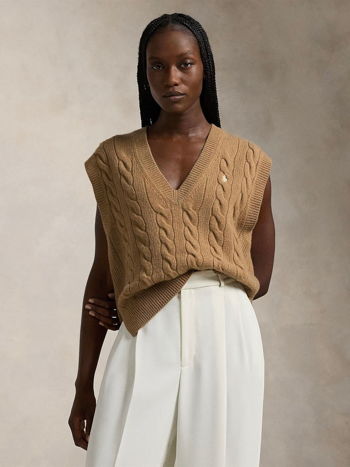 Cable knit cashmere vest