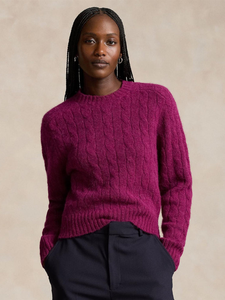 Cable knit wool neck sweater