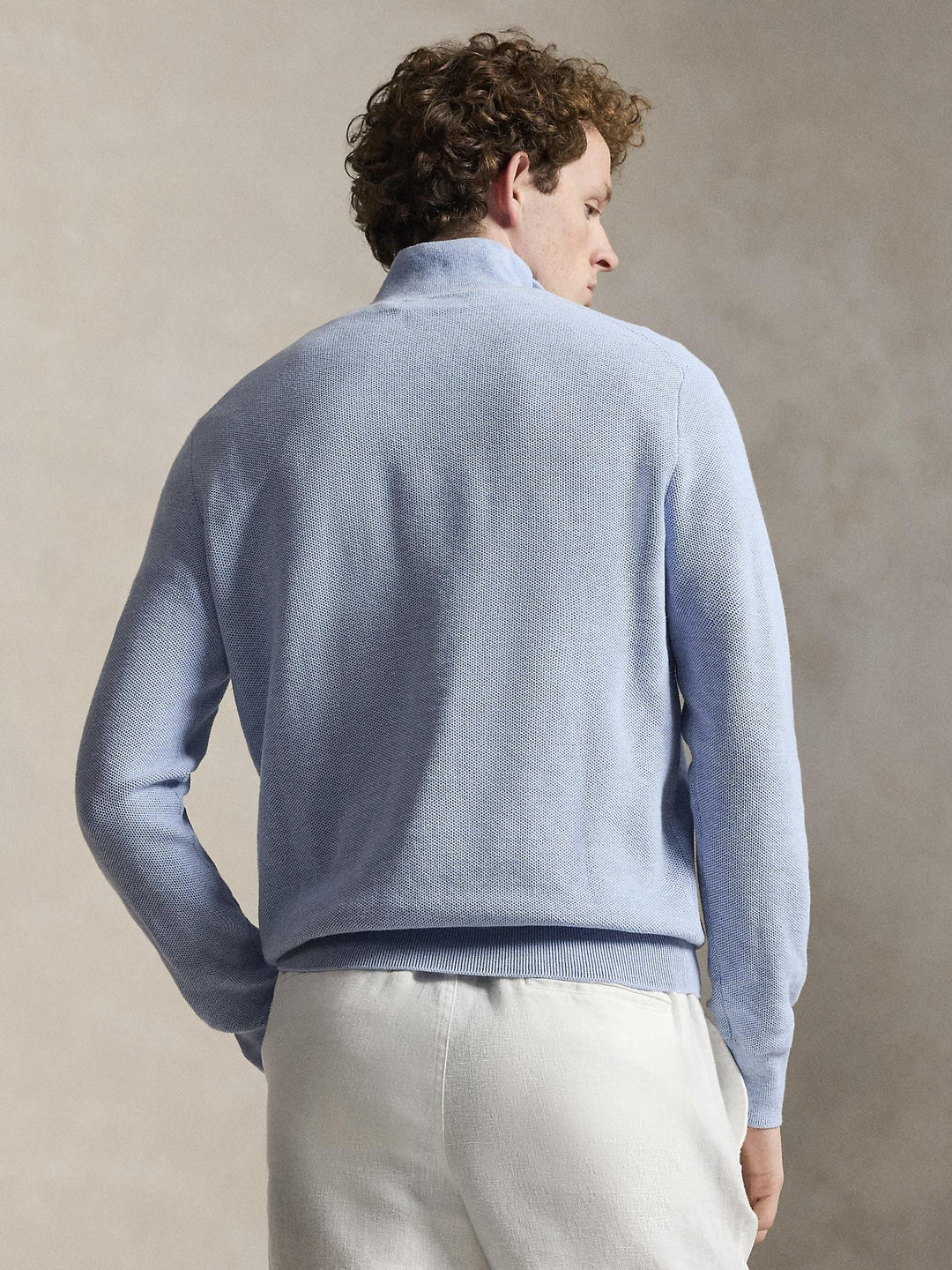 MESH KNIT COTTON QUARTER ZIP SWEATER