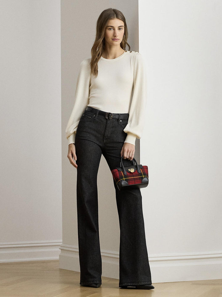 Button Trim Puff Sleeve Sweater