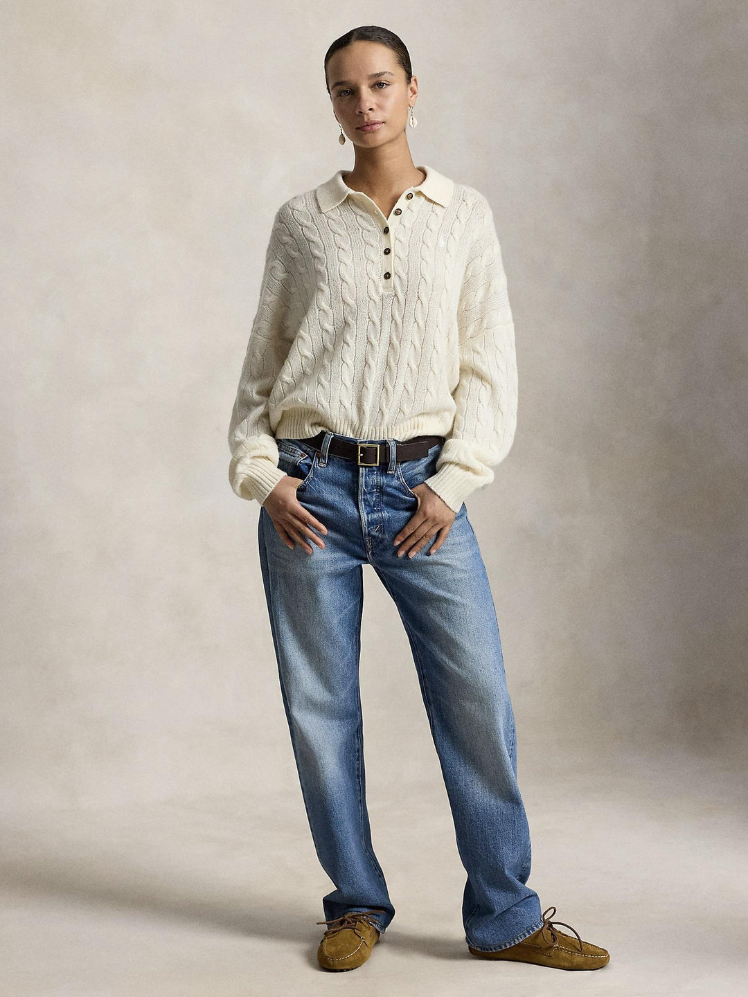 Cable wool Cashmere Polo Collar