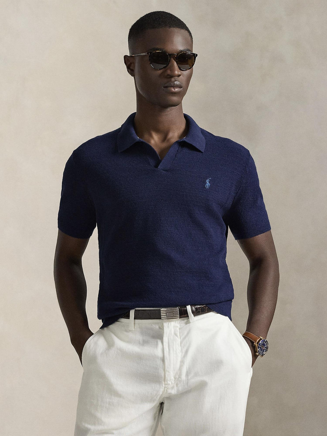 Cotton linen polo sweater
