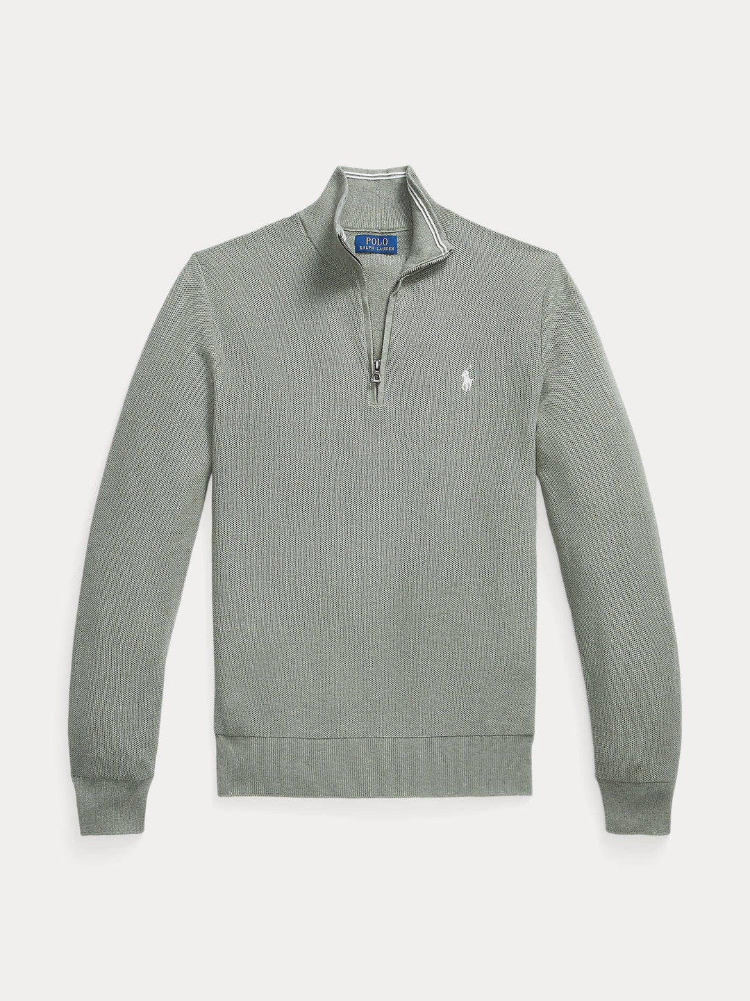 Mesh-Knit Cotton Quarter Zip Sweater