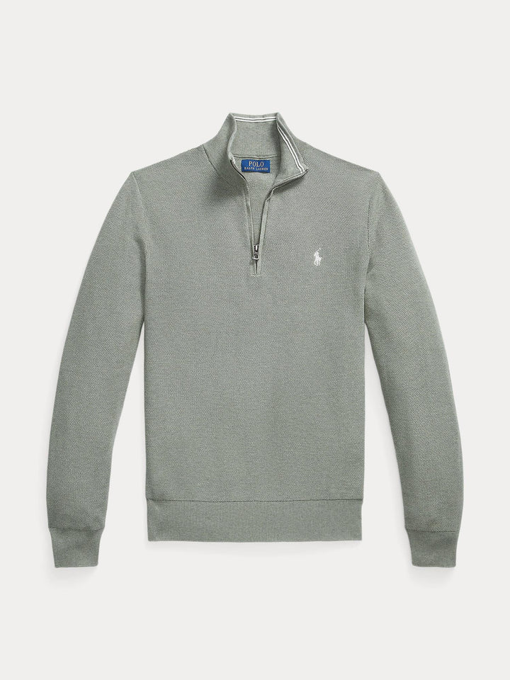 Mesh-Knit Cotton Quarter Zip Sweater