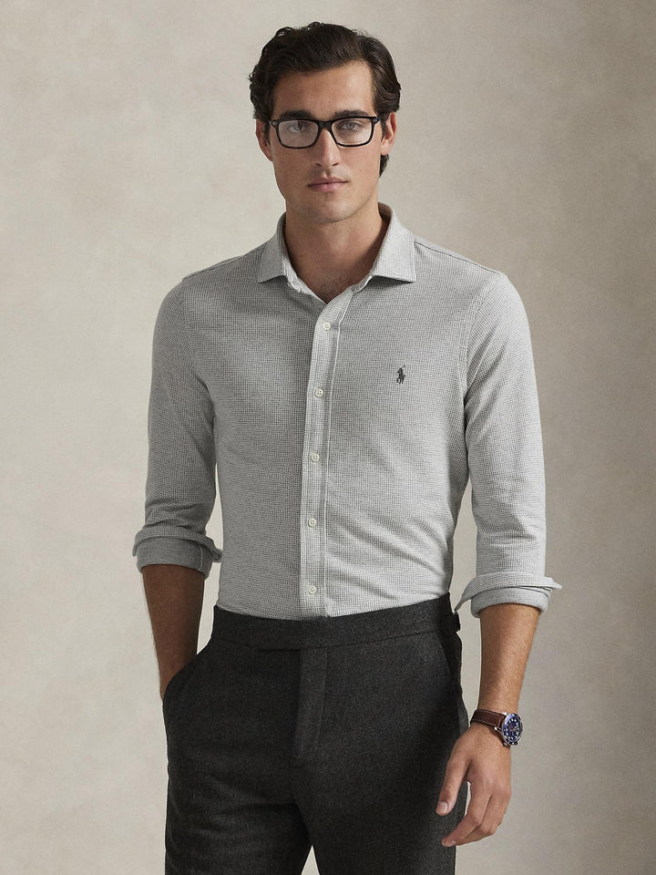 Houndstooth Jersey Spread-Collar Shirt