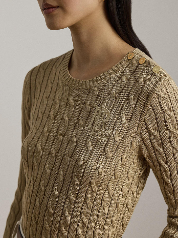 Button trim cable knit sweater