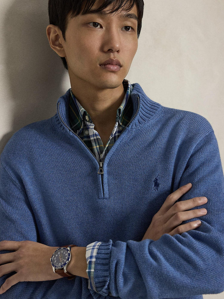 Cotton quarter zip mockneck
