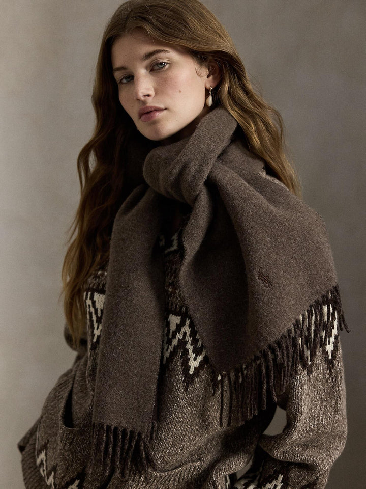 FRINGE TRIM WOOL SCARF