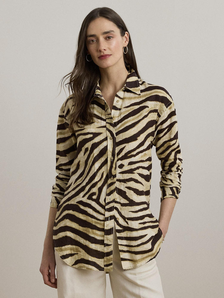 Relaxed Fit Zebra Print Linen Shirt