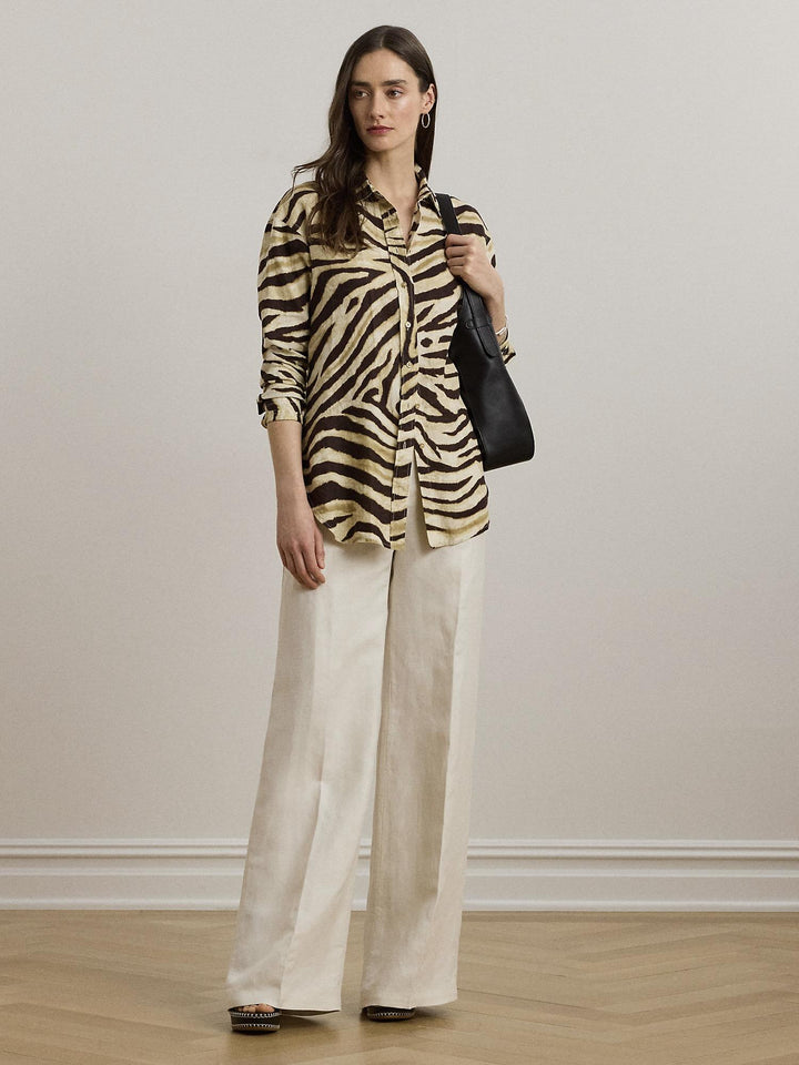 Relaxed Fit Zebra Print Linen Shirt