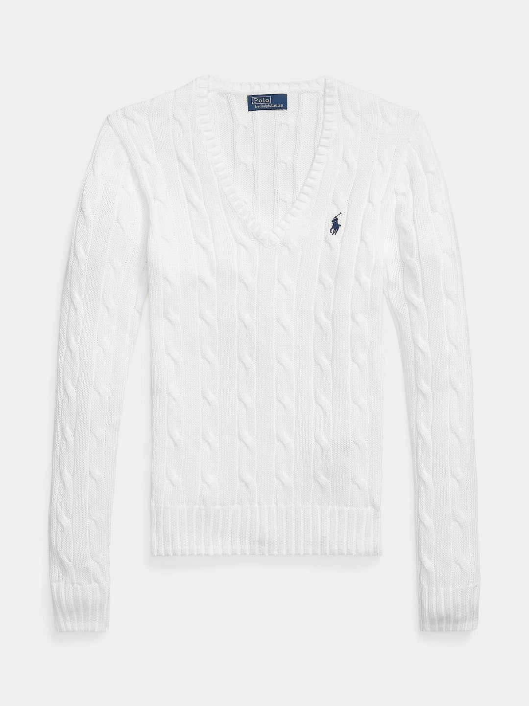 Cable knit cotton v-neck