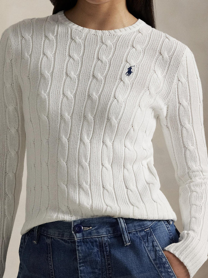 Cable knit cotton crewneck