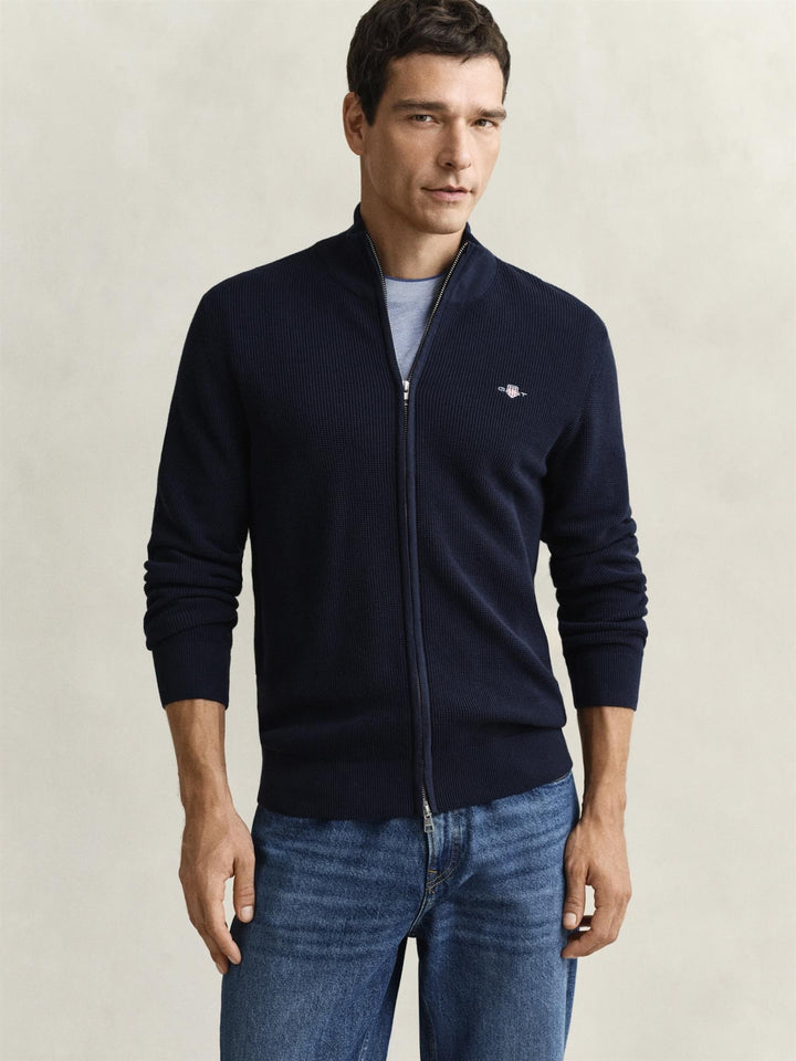 Micro Textured Cotton Zip Cardigan