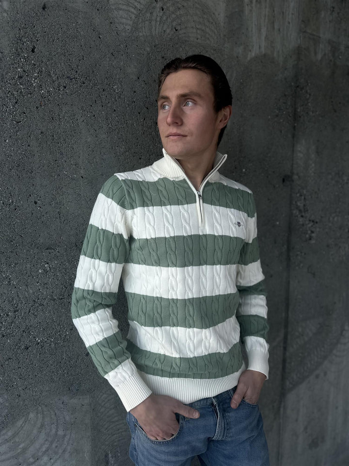 Striped Cotton Cable Half Zip