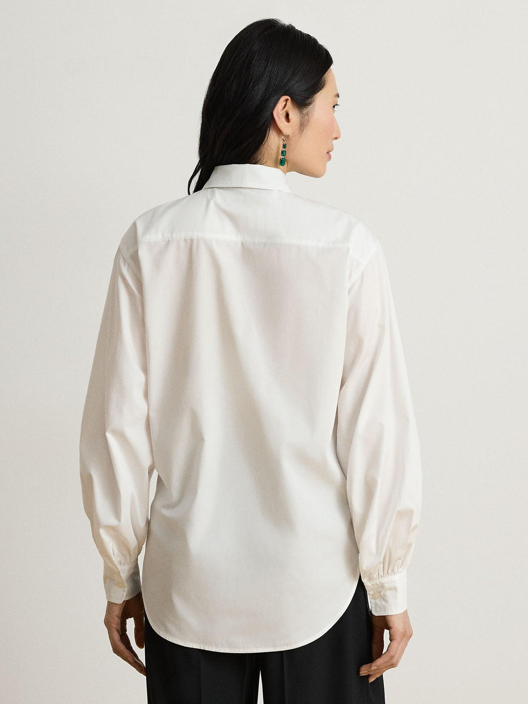 Ruffle Trim Broadcloth Tie Neck Shirt
