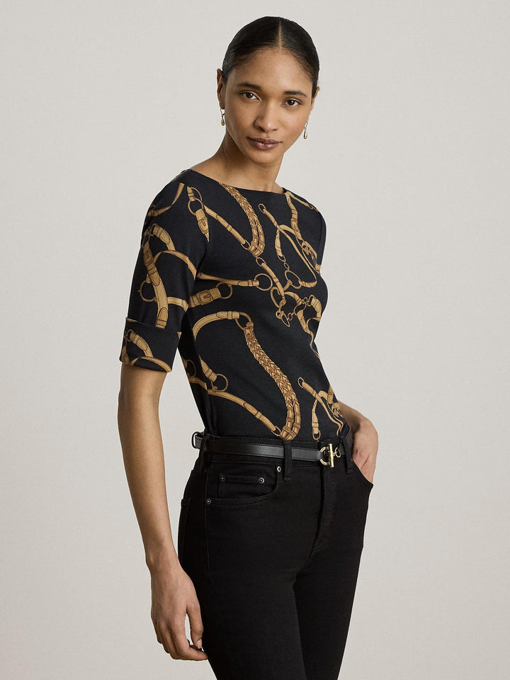 BELTING PRINT COTTON BOATNECK TEE