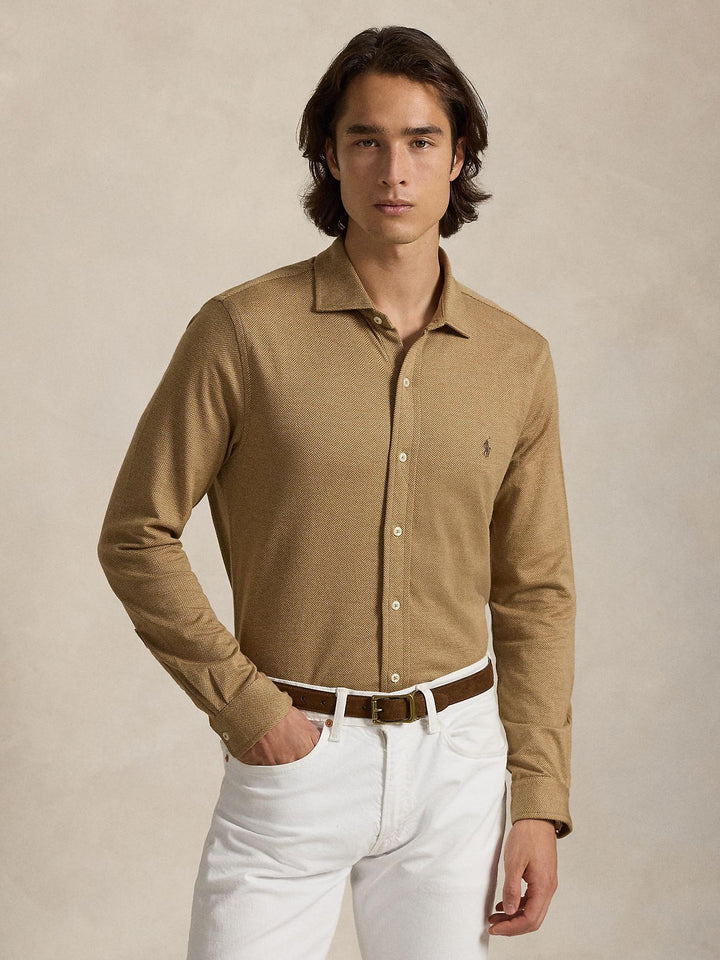 Herringbone jersey spread-collar shirt