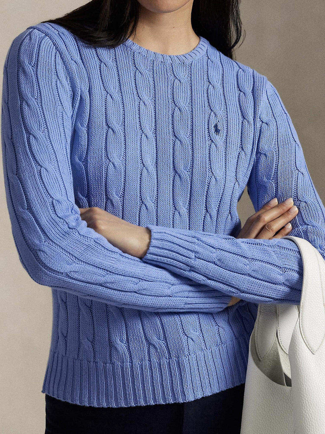 Cable knit cotton crewneck