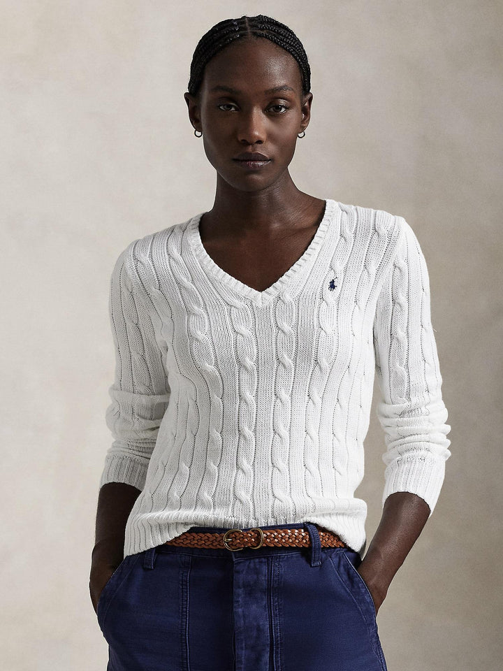 Cable knit cotton v-neck