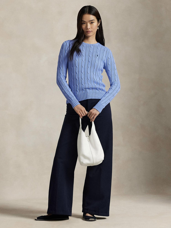 Cable knit cotton crewneck