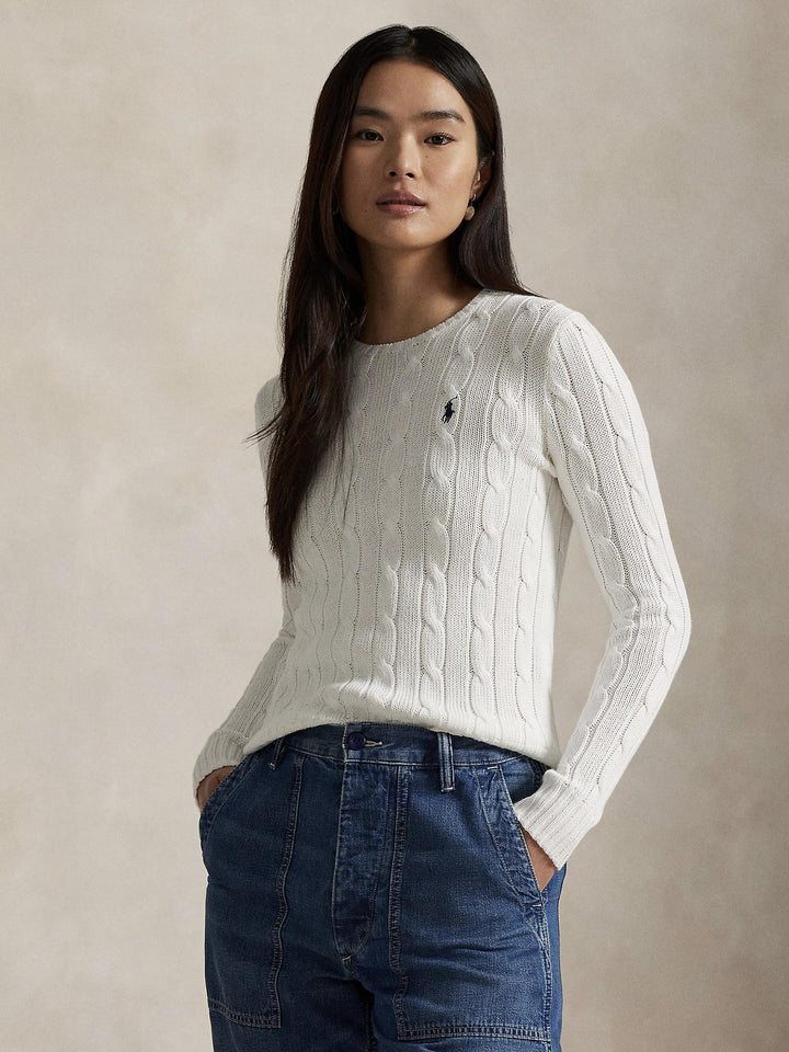 Cable knit cotton crewneck