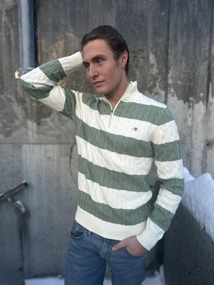 Striped Cotton Cable Half Zip