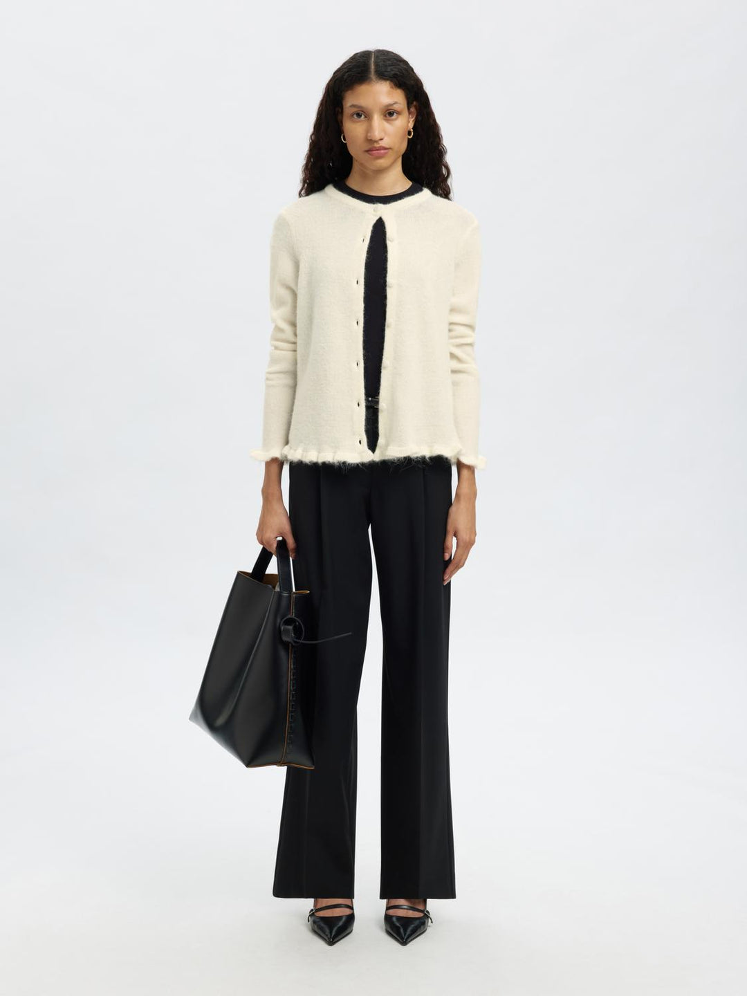 Slflulu Frill Ls Knit Cardigan