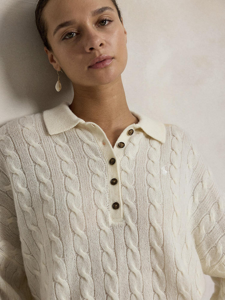 Cable wool Cashmere Polo Collar