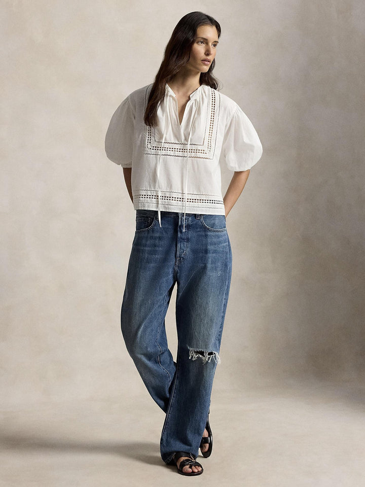 Lace trim cotton shirt