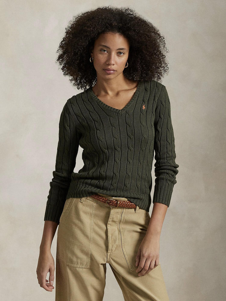 Cable knit v neck sweater