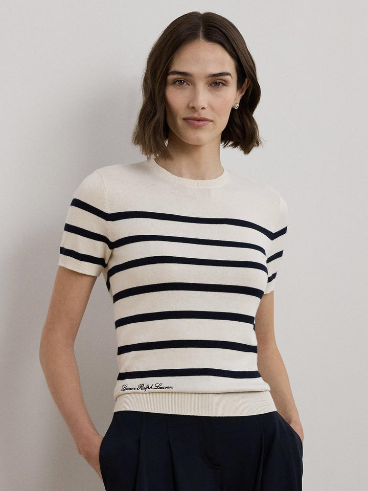 Striped short sleeve sweater