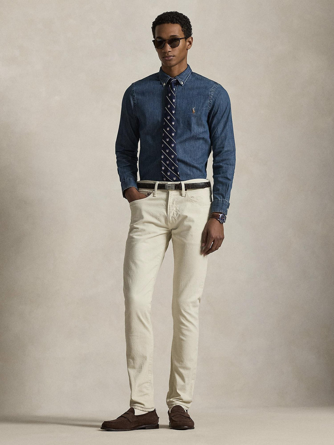 Slim fit denim oxford shirt